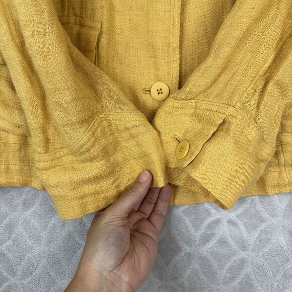 Eileen Fisher Organic Linen Doubleweave Utility Jacket Medium Marigold Yellow - Picture 7 of 13